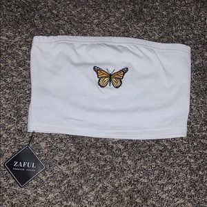 Zaful Tops - Brand new white tube top with butterfly embroidery Zaful Tops - Brand new white tube top with butterfly embroidery